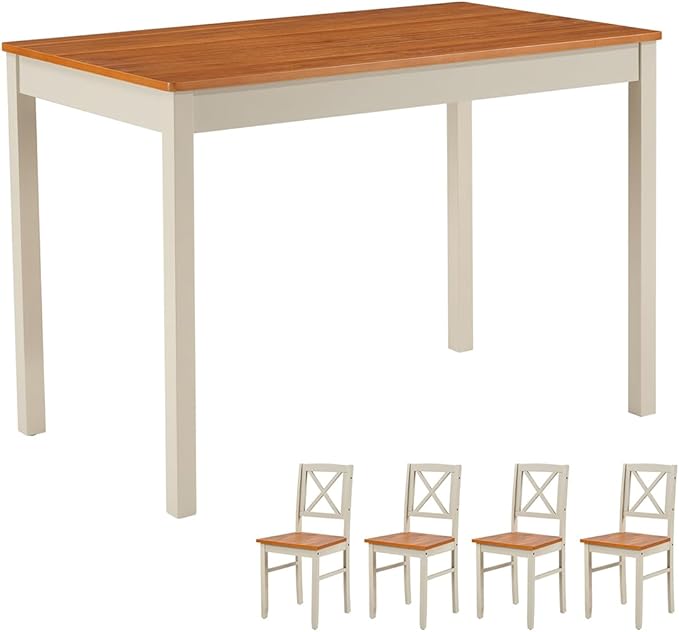 Majnesvon 5 Piece Dining Table Set for 4, Farmhouse Kitchen Table Set with Chairs, Wood Dining Table Chair for Kitchen, Restaurant, Apartment (Grey+Brown)