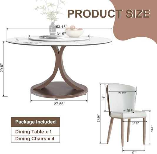 Modern Sintered Stone Dining Table for 4-6, Luxury Rectangular Kitchen Dinette with Faux Marble Top & Heavy-Duty Metal Legs, Heat-Resistant Furniture for Dining Room (53" + 4 Chairs)