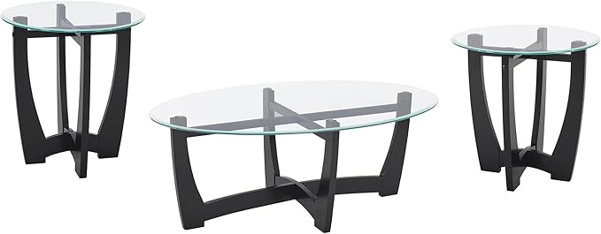 48" Oval Coffee Tables, Modern Center Table with Tempered Glass Tabletop Cross and Solid Wood Base, Small Space Coffee Table for Living Room Black