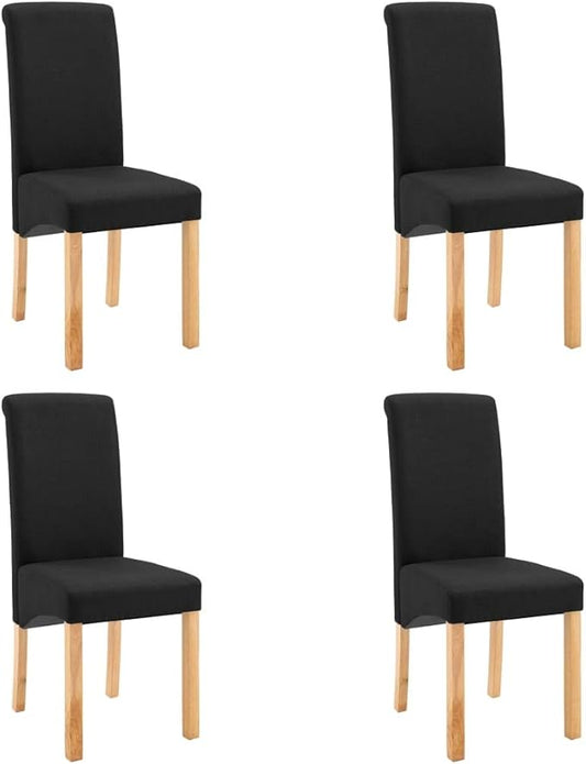 Modern Farmhouse Dining Chairs Set of 4 Black Fabric Upholstered Wooden Frame Accent Chairs for Kitchen Living Room Comfortable Furniture