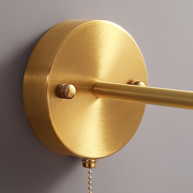 Vintage Wall Light Fixture Ceramic Wall Sconces Light with Pull Chain Switch Gold Brass Finish Mid-Century Modern Sconce Wall Lighting for Bedroom Living Room Farmhouse