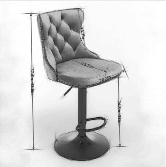 Modern Swivel Bar Stool with Adjustable Height and Tufted Upholstered Backrest for Kitchen Island, Home Bar, or Dining Area (Purple + Velvet + Foam-1)