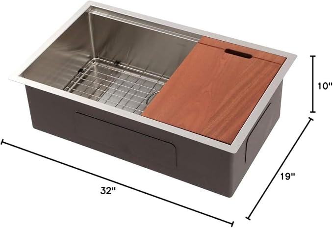 32 Inch Undermount Kitchen Sink - Mocoloo 32 x19 Kitchen Sink 16 Gauge Stainless Steel Deep Single Bowl Handmade Under Counter Basin with Ledge Workstation