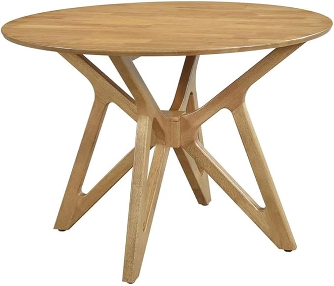 Pemberly Row 5-Piece Round Solid Wood Dining Set, Light Walnut Finish, 42 in Table with 4 Upholstered Side Chairs, Mid-Century Style, Compact Design for Kitchen or Dining Room
