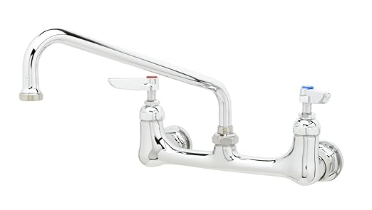 T&S Brass B-2342 Double Pantry Faucet, Wall Mount, 8-Inch Centers, 10-Inch Swing Nozzle, Lever Handles