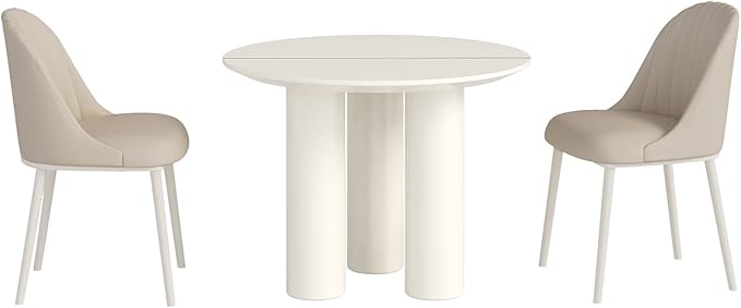 Miuuod 3-Piece Round Dining Room Table Set for 2-4 People,Small Space,Modern Kitchen Table Set with 2 Cushion Chairs,Center Coffee Table for Balcony,White