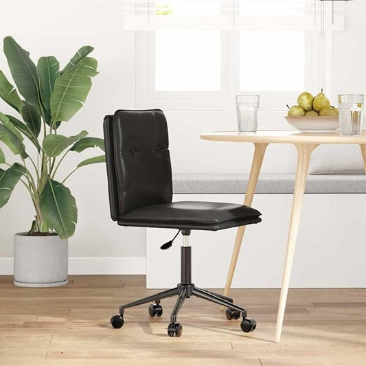 Modern Faux Leather Dining Chair Black Adjustable Height Metal Wood Frame Accent Chair for Kitchen Living Room Bedroom Vanity