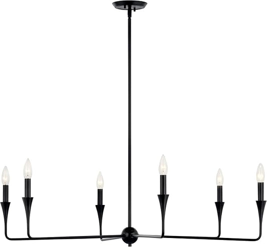Kichler Alvaro 6-Light Chandelier, Soft Modern Light in Black, for Dining or Living Room, Office or Bedroom (19.25" x 40.25"), 52690BK