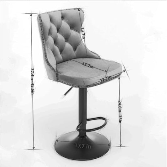 Modern Swivel Bar Stool with Adjustable Height and Tufted Upholstered Backrest for Kitchen Island, Home Bar, or Dining Area (Gray + Velvet + Foam)