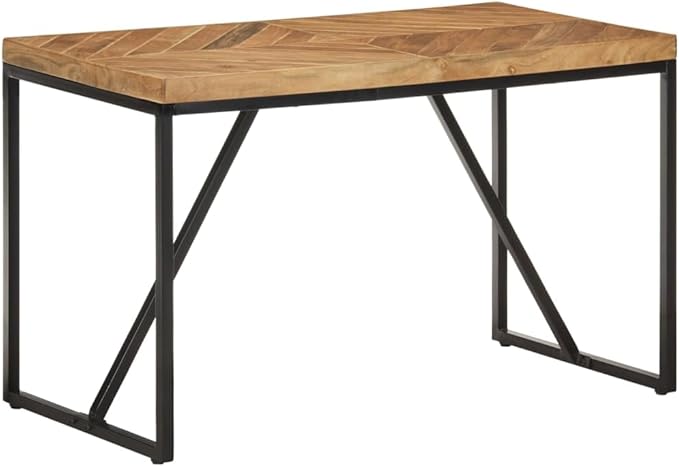 Solid Acacia Wood Dining Table, Industrial Style Kitchen & Dining Room Table for 4, Durable Chevron Pattern Dinner Setting, 47.2 Inch, Perfect for Family Meals