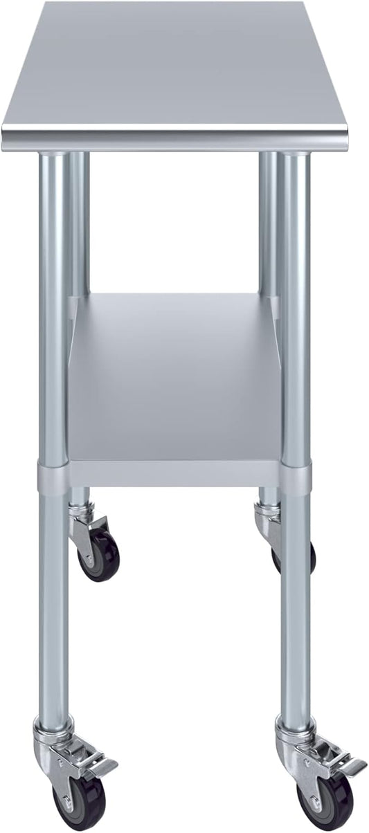 Stainless Steel Work Table with Wheels | NSF Kitchen Island Food Prep | Laundry Garage Utility Bench (Table + Wheels, 18" Long x 30" Deep)