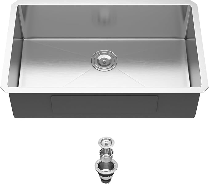 30 Inch Undermount Kitchen Sink 18 Gauge Stainless Steel Under Counter Sink Single Bowl Deep Handmade Single Bowl Kitchen Sink,30"x18"x9"