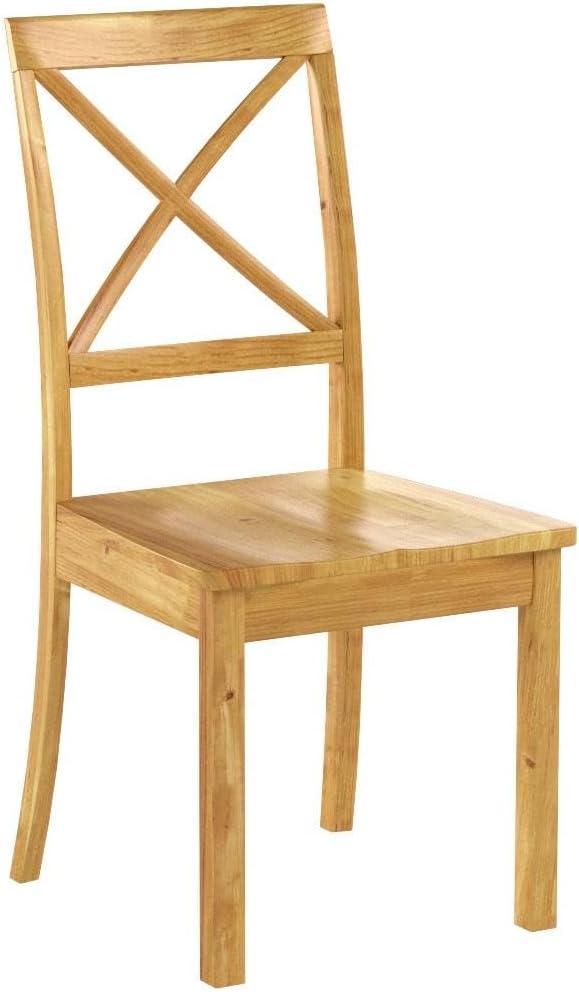 East West Furniture BOC-OAK-W Boston Kitchen Dining Chairs - Cross Back Wooden Seat Chairs, Set of 2, Oak