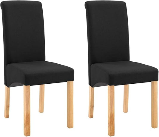 Modern Fabric Dining Chairs Set of 2 Black Wooden Frame for Kitchen Living Room Comfortable Accent Furniture with Sturdy Design