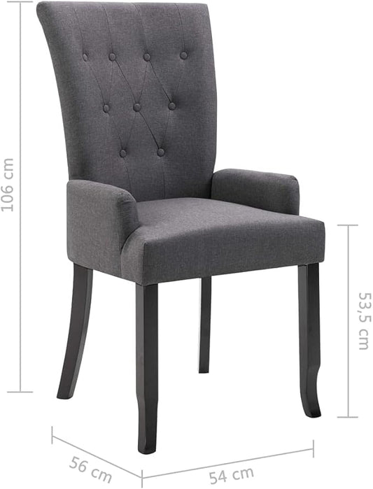 Dark Gray Fabric Dining Chair with Armrests Oak Wood Frame Modern Accent Chair for Kitchen Dining Room Farmhouse Furniture Comfortable Upholstered Seat