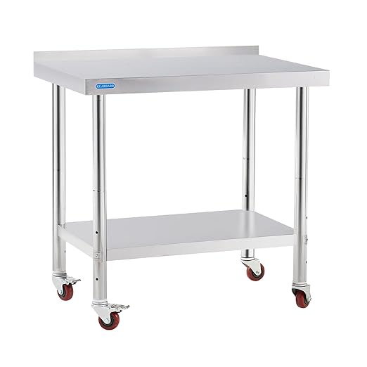 KUARBARR Stainless Steel Table for Prep & Work with 4 Caster Wheels with Backsplash 24 x 36 NSF Metal Commercial Kitchen Adjustable Under Shelf Worktable for Restaurant Home Outdoor