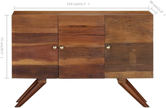 Brown Solid Reclaimed Wood Sideboard, 43.3 x 11.8 x 29.5 in, Rustic Buffet Cabinet with 3 Doors, Durable Storage for Living Room, Dining Area Kitchen Furniture