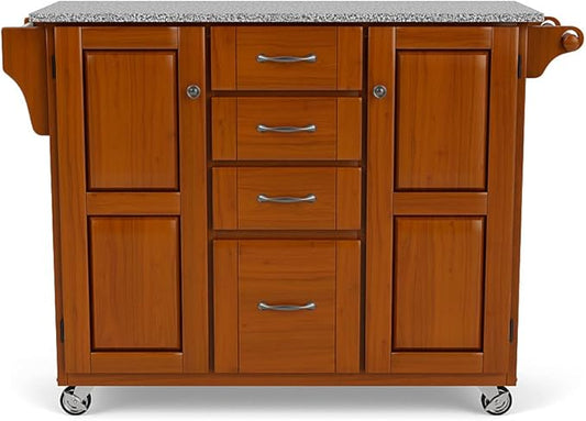 Home Styles Large Mobile Create-a-Cart Warm Oak Finish Two Door Cabinet Kitchen Cart with Salt and Pepper Granite Top, Adjustable Shelving, Four Large Utility Drawers