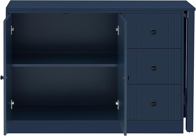 Virubi Kitchen Island with Extendable Table,3 Drawers and Storage Cabinet, Wood Sideboard Buffet Cabinet with Storage, for Living Room, Kitchen,Dining Room (Navy Blue)