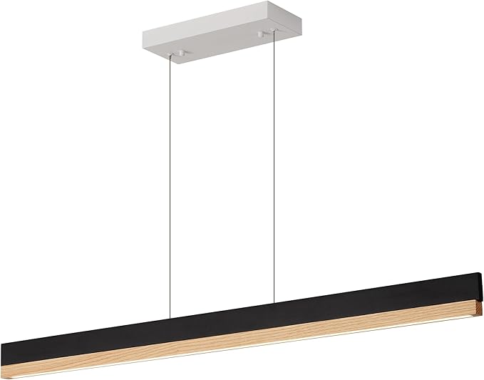 39" Wood Linear Pendant Light, Wood Dining Chandelier with Remote, 24W LED Dimmable Pendant Lights Kitchen Island, Linear Hanging Chandelier for Dining Room, Bar, Pool Table-Natural