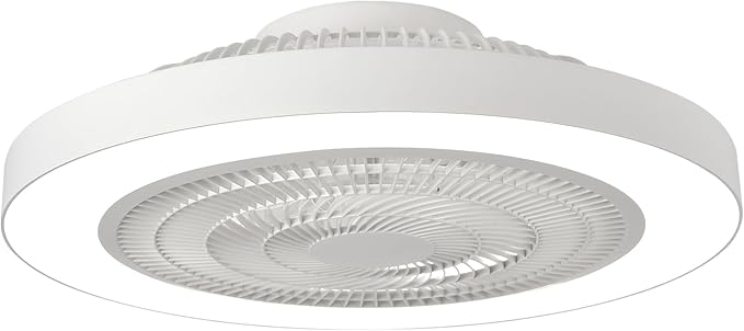 Depuley Modern Ceiling Fan with Light: 19" Bladeless Flush Mount Low Profile LED Ceiling Fans with Remote & Smart APP Control - White Enclosed Fandelier Dimmable Quiet DC Motor for Bedroom Kids Room