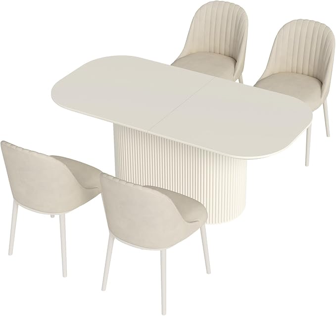 Miuuod 70" White Dining & Kitchen Table Set, Solid Kitchen Table with 4 Chairs,Large Rectangular Dinner Table with Rounded Corners for Dining Room,Home Office,Living Room Furniture,Cream White
