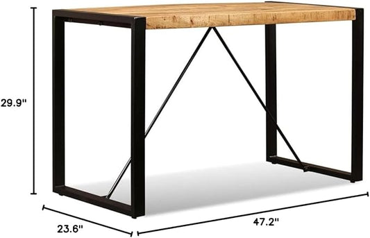 Industrial Dining Table 47.2 in Brown Solid Mango Wood Rectangular Kitchen Table with Steel Frame Modern Rustic for Dining Room and Small Space