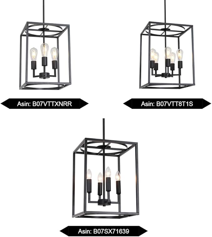 BONLICHT 5 Light Large Farmhouse Chandelier Rustic Dining Room Lighting Fixtures Hanging,Black Foyer Square Cage Pendant Lighting Vintage Industrial Kitchen Island Ceiling Lamp with Metal Art Shade