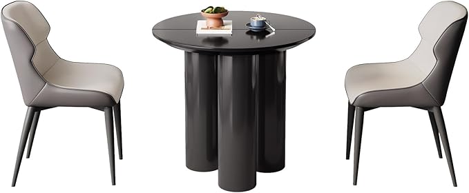 Miuuod 29.92 Black Round Dining Table with 2 Chairs, Coffee Table Set for 1-4 People, Leisure Side Table for Balcony,Center Sofa Table for Lunch Time,Small Desk