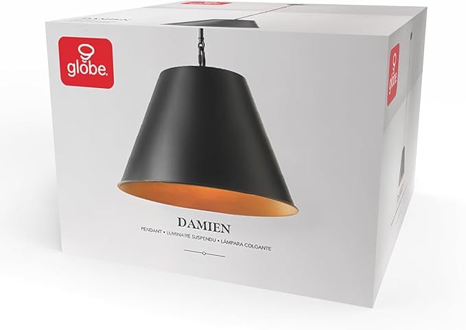 Globe Electric 1-Light Pendant Light, Matte Black Finish, Adjustable Hanging Rods, Dimmable, E26 Base, Dark Academia Modern Ceiling Lighting, 67000198