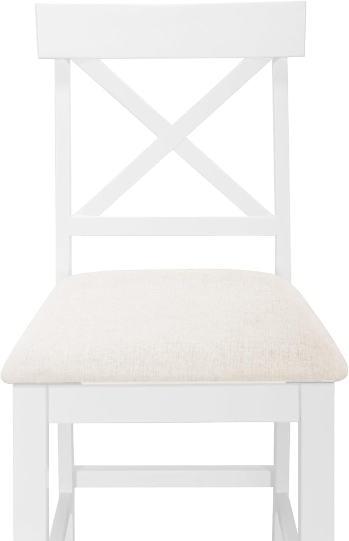 Farmhouse 5-Piece Counter Height Dining Table Set, 2-Tone Rectangular Dining Table with 3-Tier Storage Shelves and Upholstered Dining Chairs, Solid Wood Kitchen Dining Room Set for 4 (Natural/White)