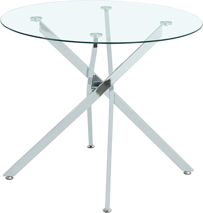SSLine 47.2" Round Glass Dining Table for 4-6 Modern Circle Glass Tabletop Kitchen Table for 6 Luxury Dining Room Tables with Silver Nest-Shape Metal Base for Home Kitchen Dining Room