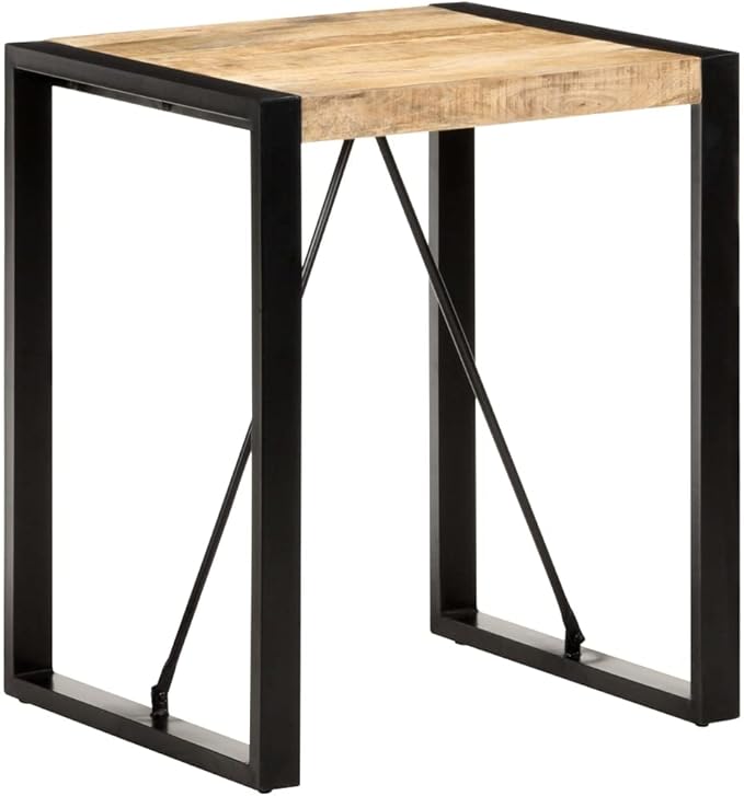 Small Dining Table for Kitchen, 23.6 x 23.6 x 29.5 in Rough Mango Wood Square Top with Powder-Coated Steel Frame, Compact Rustic Dinner Table for Dining Room, Studio or Condo