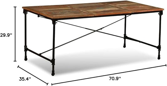 Multicolor Dining Table 71 inch Rectangular Reclaimed Wood Kitchen Table Seats 6 with Wheels Modern & Rustic Fusion for Dining Room Small Spaces