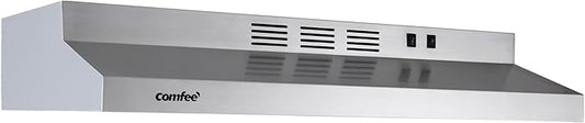 COMFEE' CVU30W2AST Range Hood 30 Inch Ducted Ductless Vent Hood Durable Stainless Steel Kitchen Hood for Under Cabinet with 2 Reusable Filter, 200 CFM, 2 Speed Exhaust Fan Silver