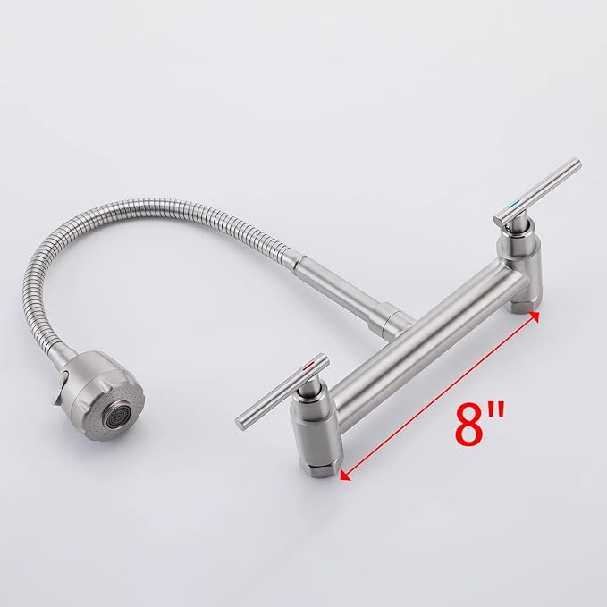 Wall Mount Faucet with Sprayer 8 Inch Center, Kitchen Sink Faucet with Dual Handle, Stainless Steel Constructed Sink Mixer Tap, Laundry Utility Faucets