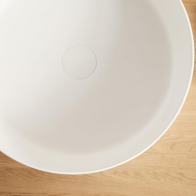 Cpingao 15.74 Inch Round Bathroom Vessel Sink, Above Counter Circle Matte Stone Countertop Modern Sink Art Basin for Lavatory Vanity Cabinet