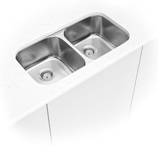 MSI Undermount Stainless Steel 32 in. x 18 in. Double Bowl Kitchen Sink and Strainer