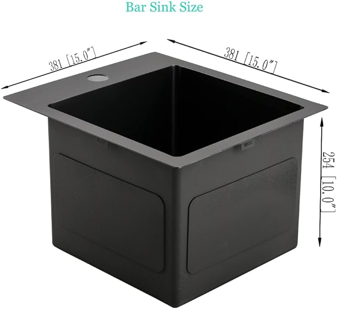 15 Inch Black Bar Sink Drop In,15x15 Drop In Bar Sink Stainless Steel Top Mount Rv Outdoor Sink 16 Gauge Deep Single Bowl Small Kitchen Sink with Dish Grid& Strainer