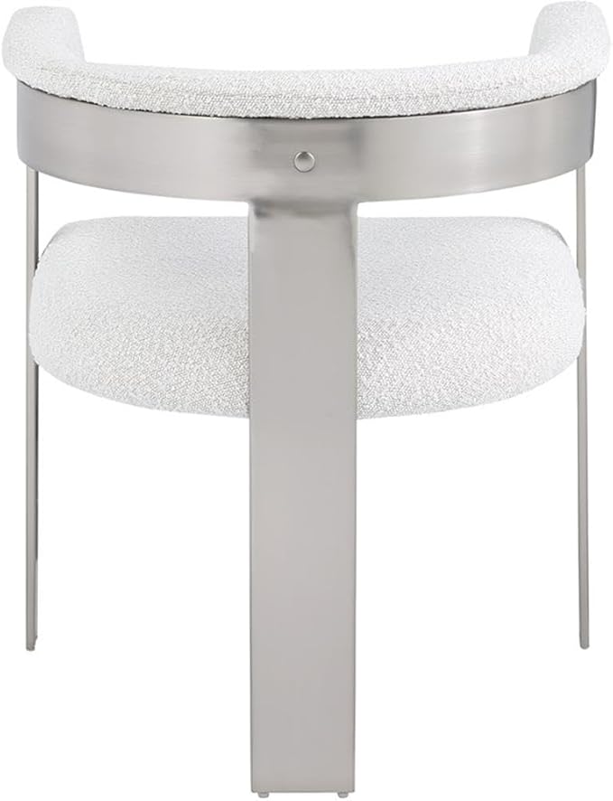 Pemberly Row Contemporary Dining Chair Set, Cream Boucle Fabric, Brushed Chrome Metal Frame, 23.5" W x 21.5" D x 28" H, Modern Upholstered Seating for Kitchen or Dining Room