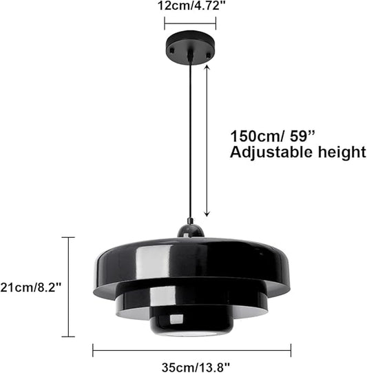Black Mid Century Pendant Light, 59" Adjustable Hanging Cord with 3-Layer Metal Shade, Modern Chandelier for Dining Room, Kitchen Island, and Bedroom