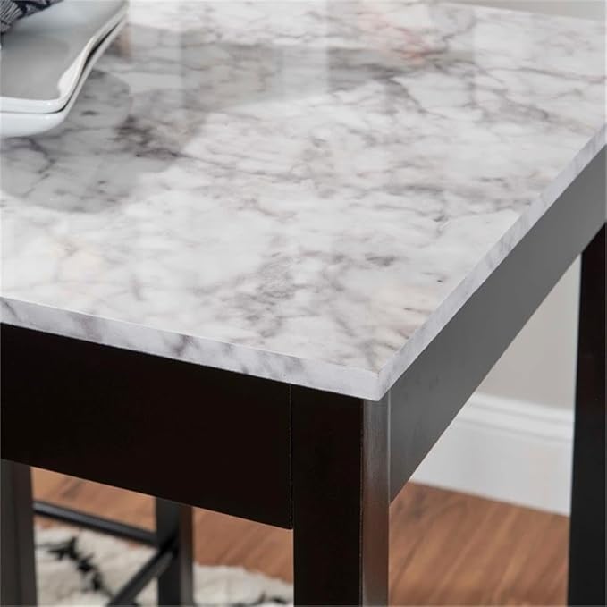 Riverbay Furniture Three Piece Wood Faux Marble Tavern Kitchen Dining Breakfast Table Set with 2 Stools in Black