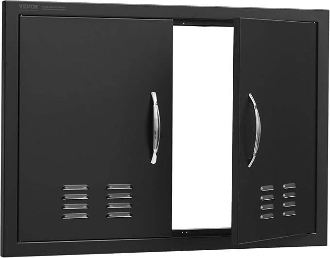 VEVOR BBQ Access Door, 30W x 21H Inch Double Outdoor Kitchen Door, Cold Plate Flush Mount Door, Wall Vertical Door with Handles and Ventss, for BBQ Island, Grilling Station, Outside Cabinet