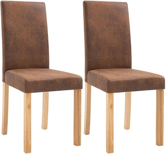 Modern Brown Faux Suede Dining Chairs Set of 2 with Sturdy Wooden Legs, Comfortable Kitchen & Dining Room Furniture, 37.4" Height