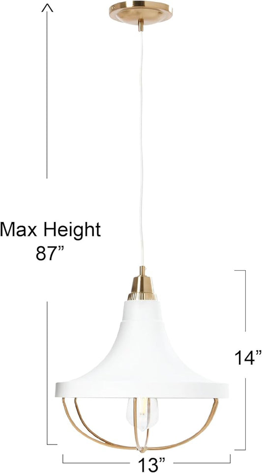 Presley - Caged Trumpet Metal Ceiling Light, Brushed Brass and White