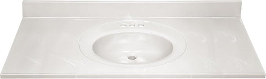 Design House Cultured Marble Vanity Top, 49 in W x 22 in D, Integrated 4 in Centerset Oval Sink & Backsplash, Ivory Swirl, 586347