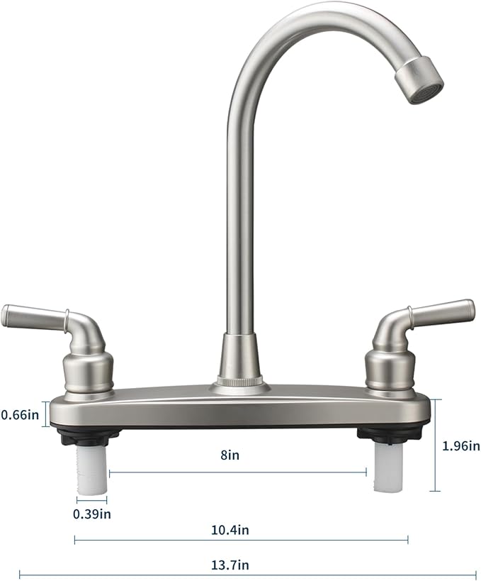 RV Non-Metallic Kitchen Faucet Brushed Nickel Two Handle-8 in Main Body-High Arch-360 Swivel Replace for Motorhomes, Travel Trailers,Campers
