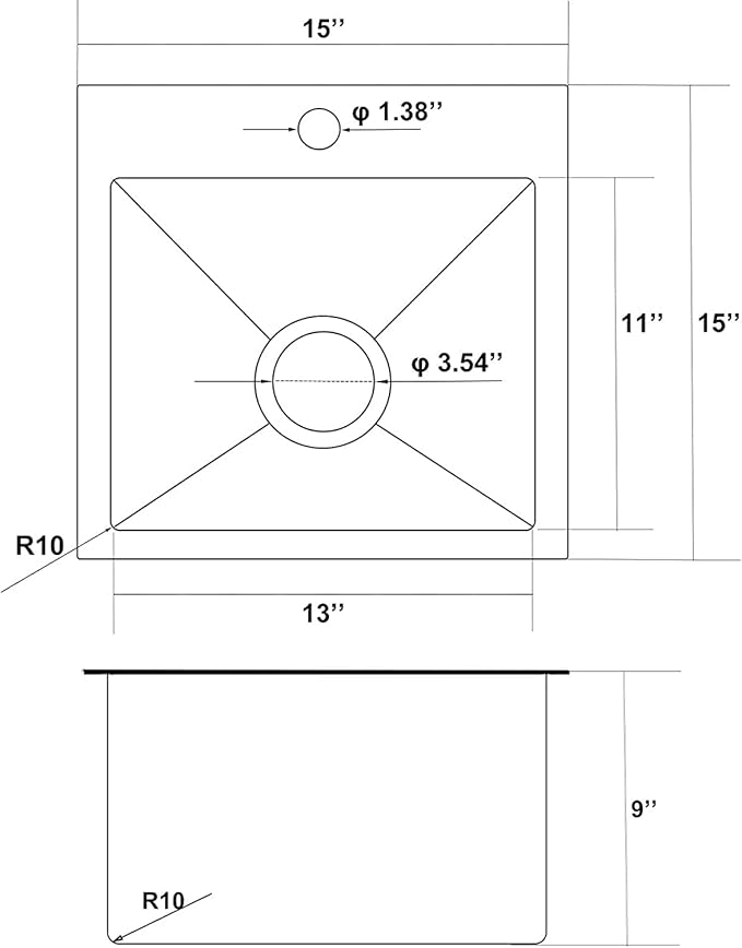 Comllen 15 x 15 inch Drop in Bar Sink, 18 Gauge Stainless Steel, 9 inch Deep, Brushed Nickel, Single Basin Small 15 Kitchen Sink for Outdoor Wet Bar Prep RV Yard Office Laundry Utility with Drainer