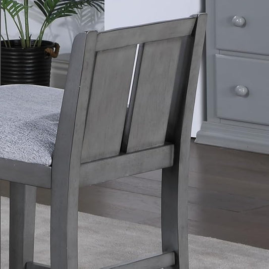 Lilola Home Graham Set of 2 Gray Finish Upholstered Counter Height Dining Chairs with Linen Seat, Rubberwood Legs, and Modern Slat Back — Comfortable Seating for Kitchen Islands & Dining Tables