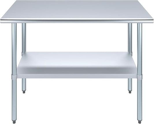 AmGood Stainless Steel Work Table with Undershelf | Kitchen Island Food Prep | Laundry Garage Utility Bench | NSF Certified (48" Long x 24" Deep)